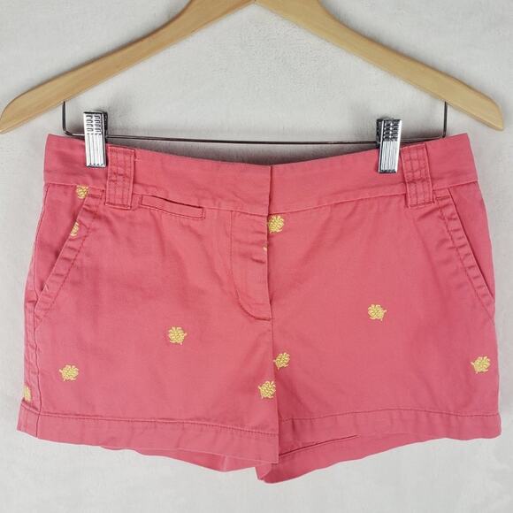 J. Crew Shorts Size 2 City Fit Peach Pineapple Allover Embroidered Classic Twill - Picture 1 of 7